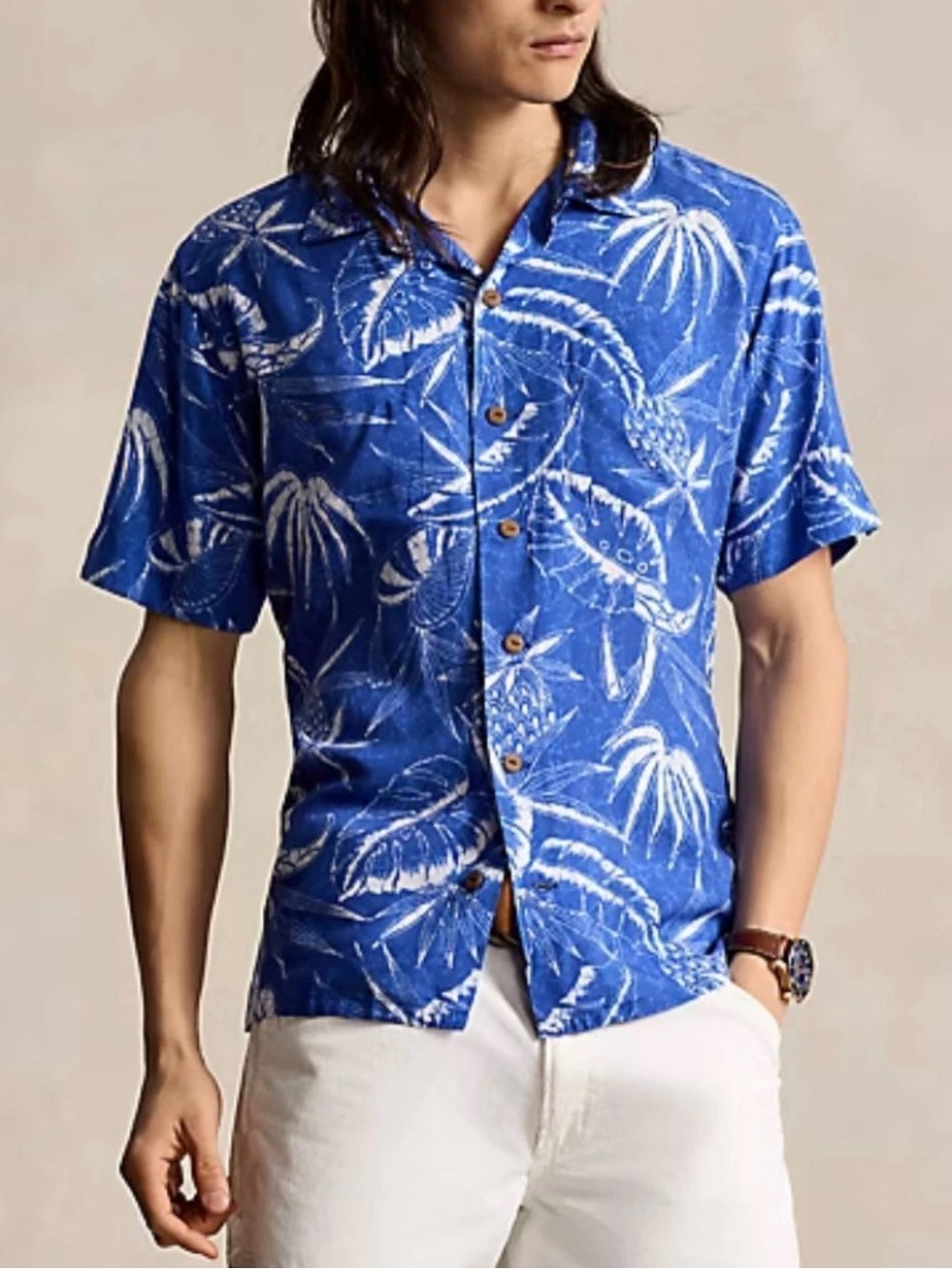 Polo Ralph Lauren Large Viscose Hoffman Print Camp Classic Blue Hawaiian $168